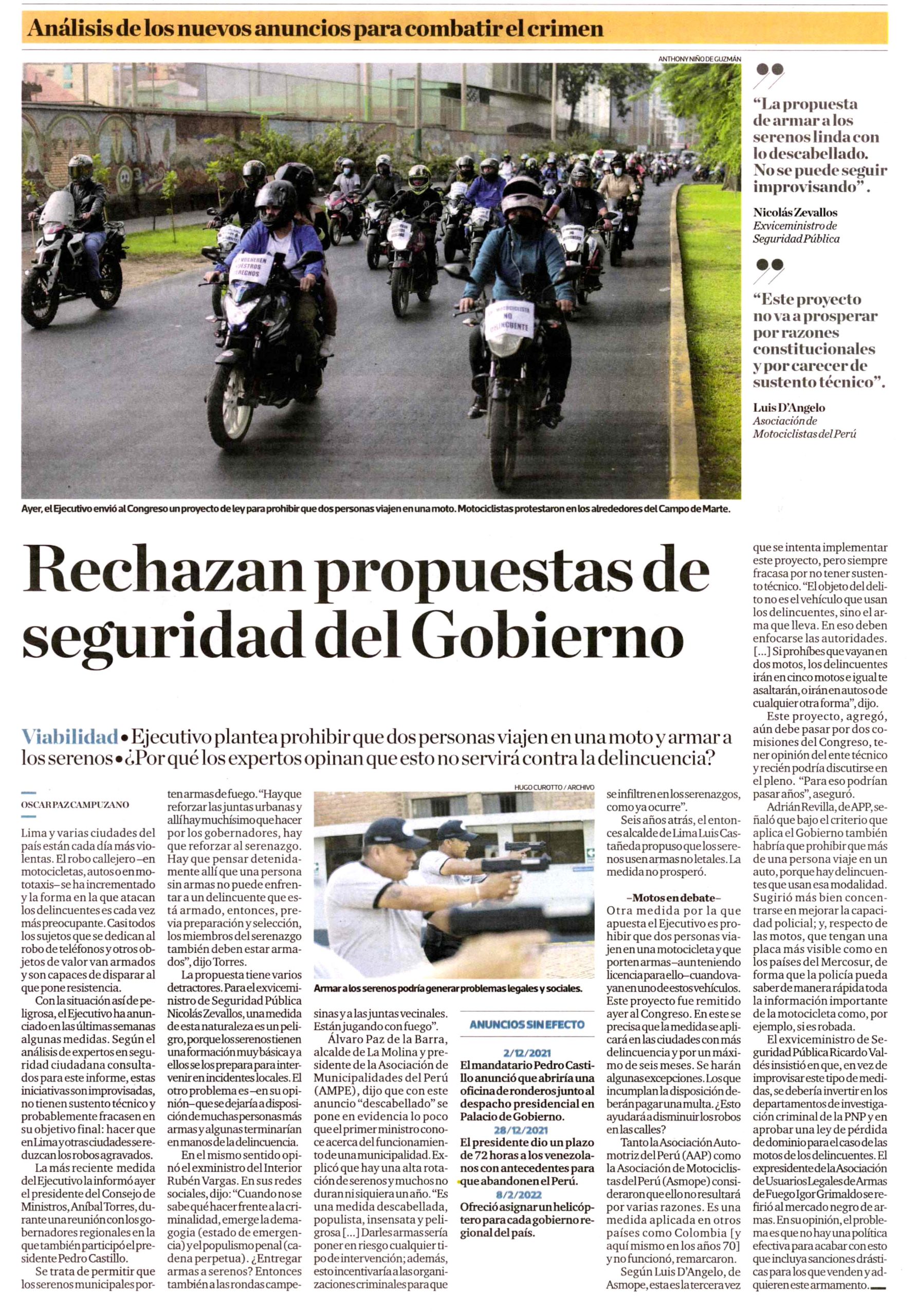 Rechazan propuestas de seguridad del Gobierno