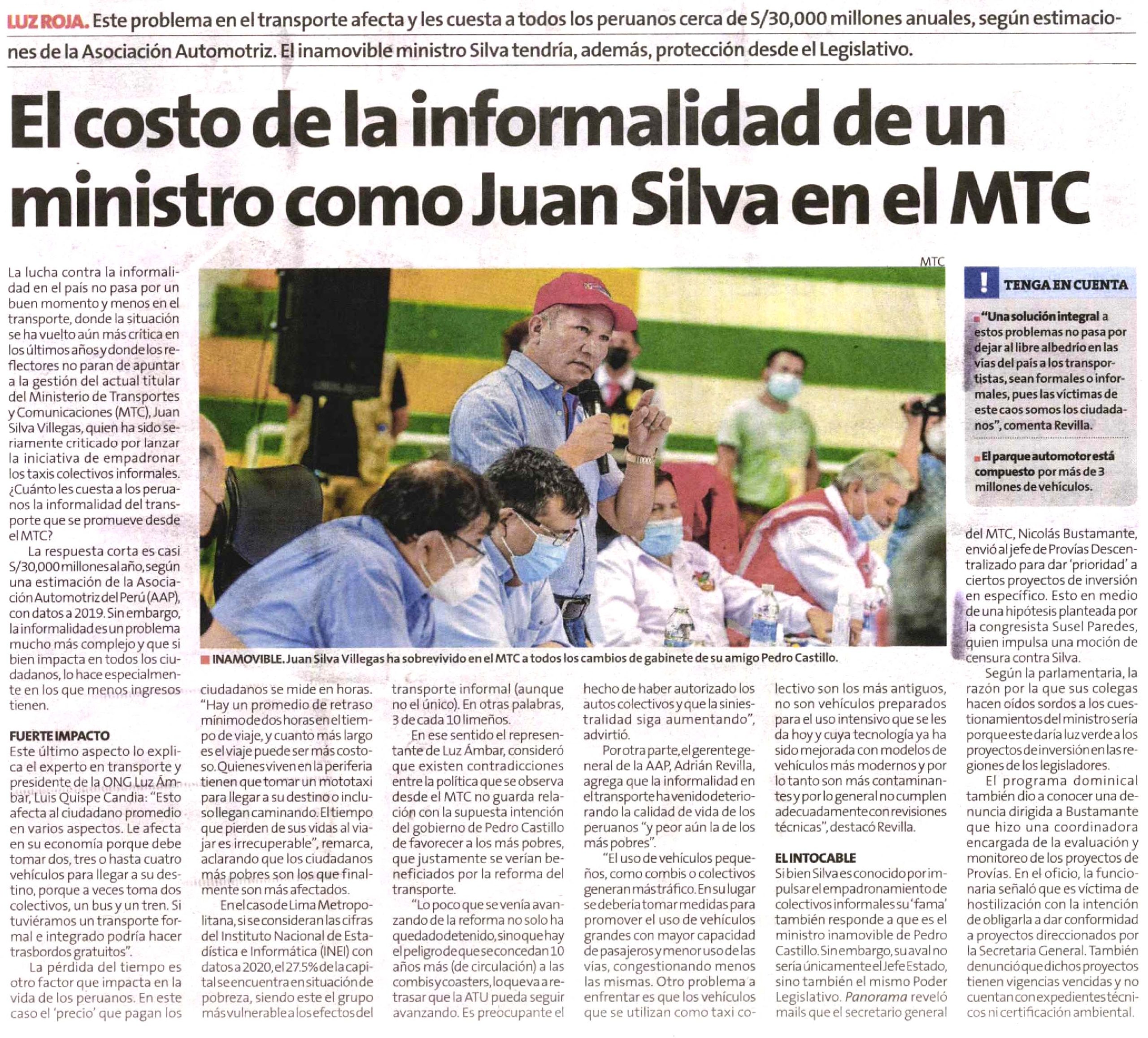 El costo de la informalidad de un ministro como Juan Silva en el MTC