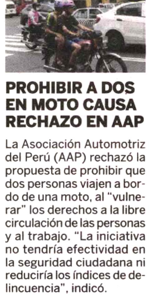 Prohibir a dos en moto causa rechazo en AAP