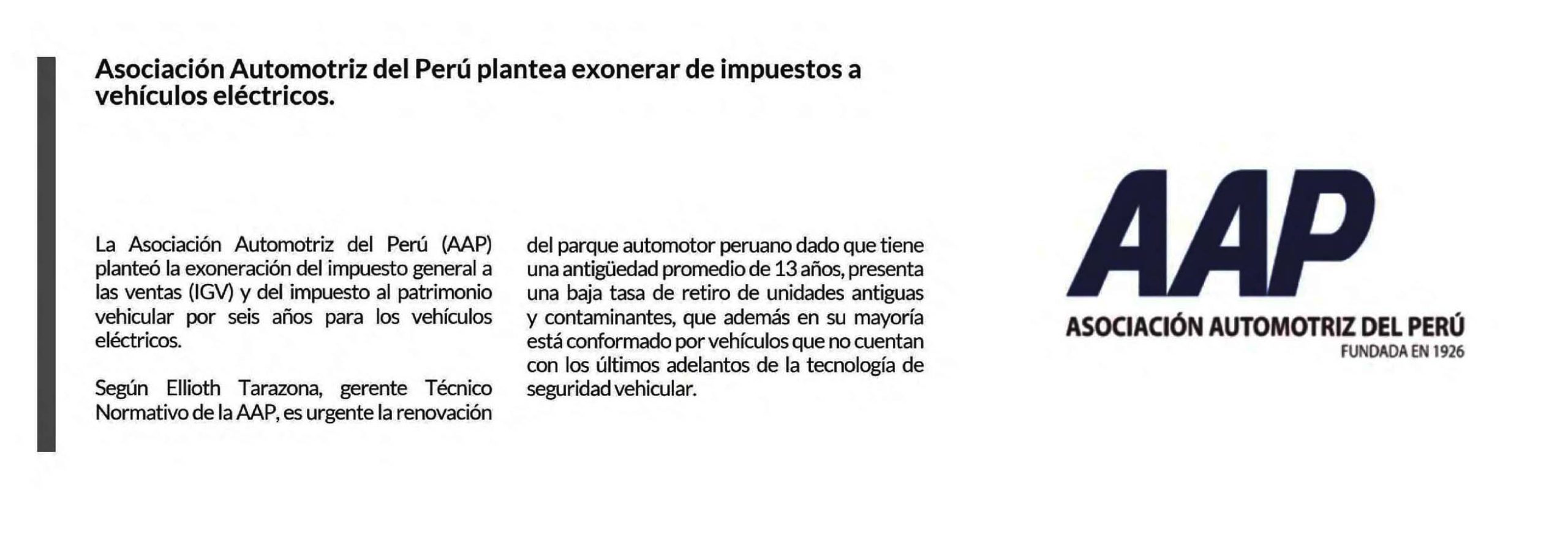 Asociación Automotriz del Perú plantea exonerar de impuestos a vehículos eléctricos