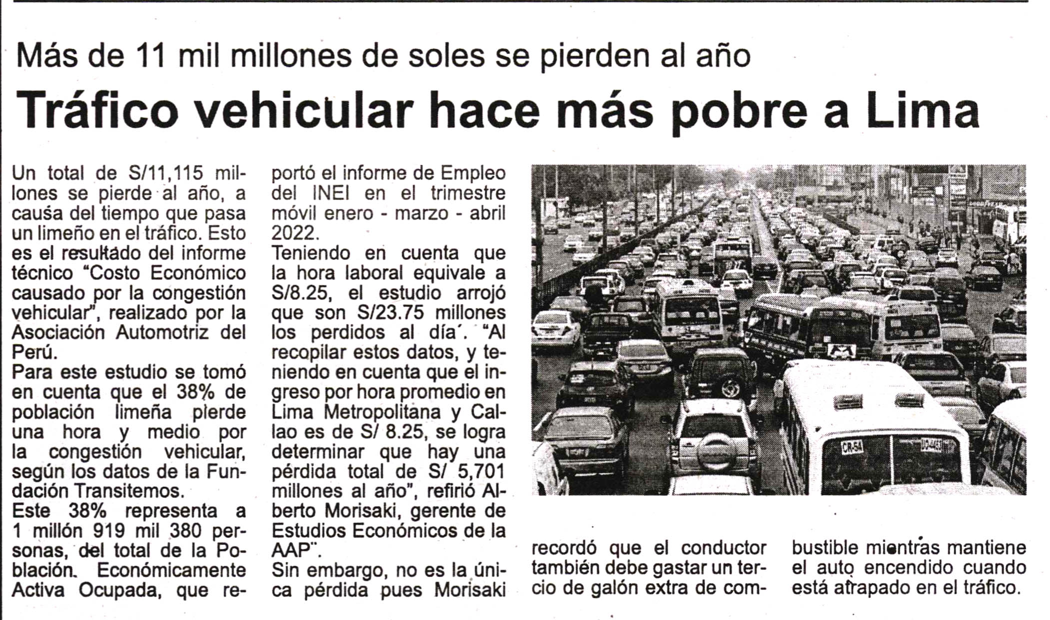 Tráfico vehicular hace más pobre a Lima