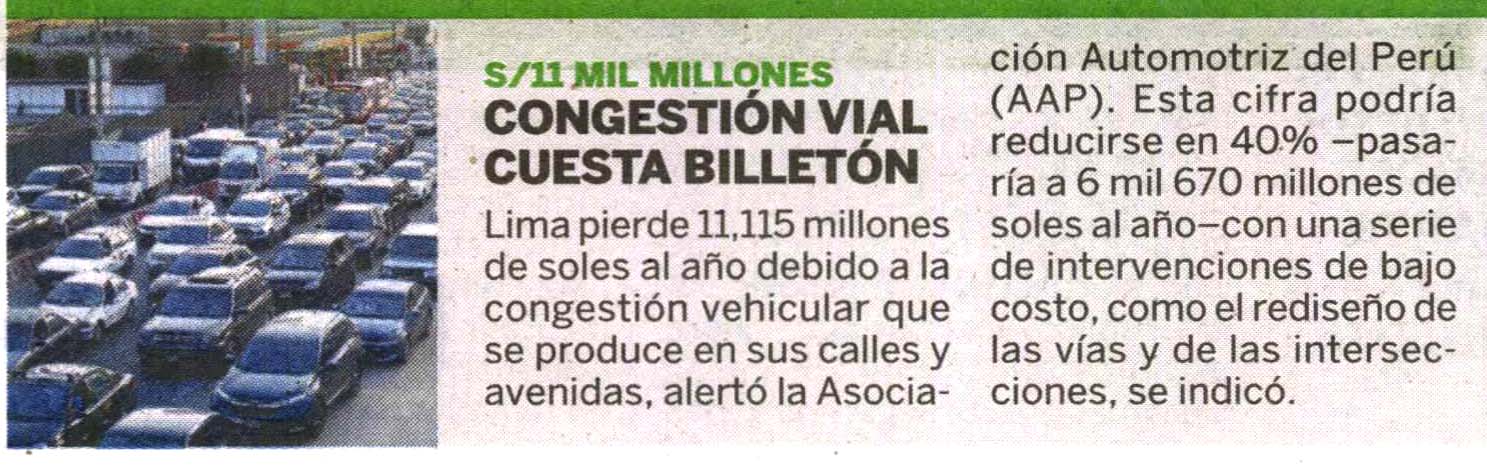 Congestión vial cuesta billetón