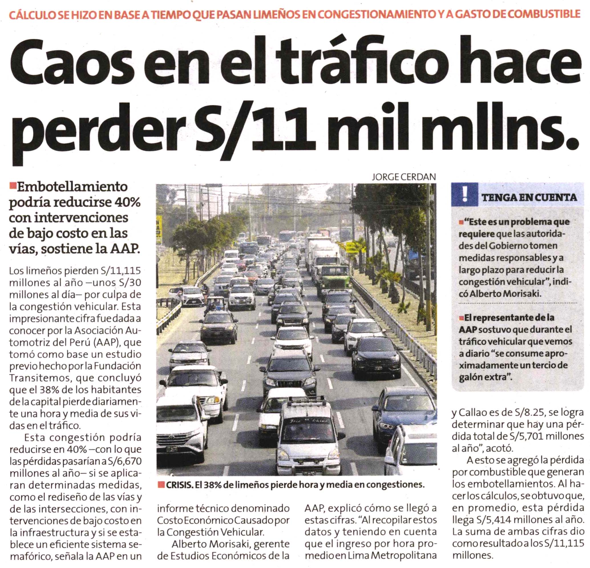 Caos en el tráfico hace perder  S/ 11 mil millones