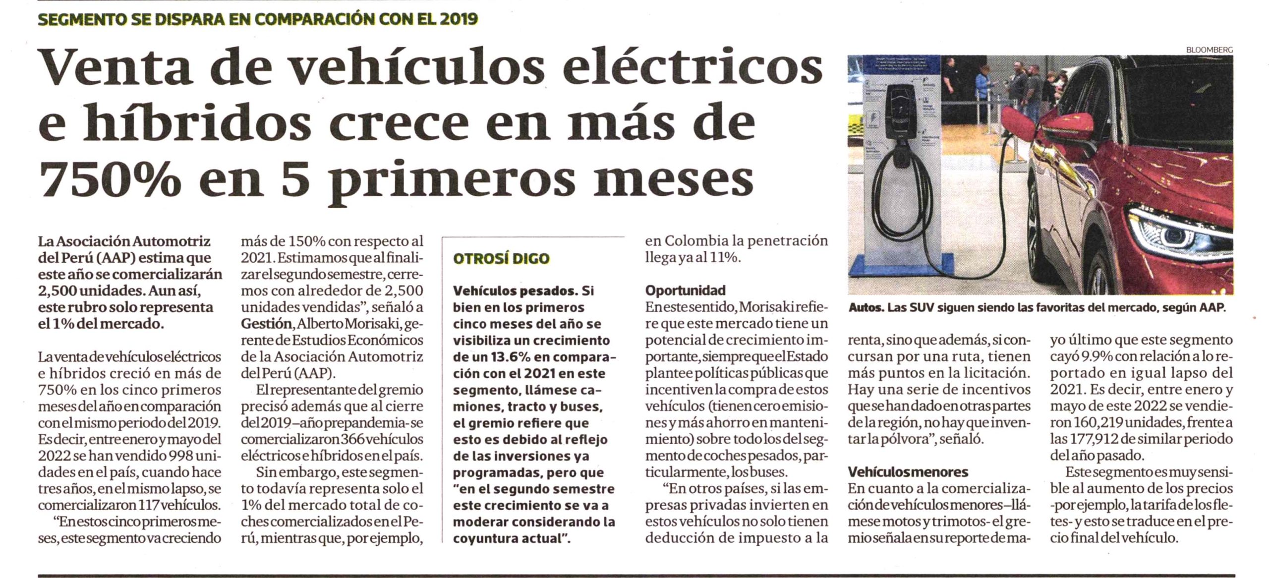 Venta de vehículos eléctricos e híbridos crece en más de 750% en 5 primeros meses