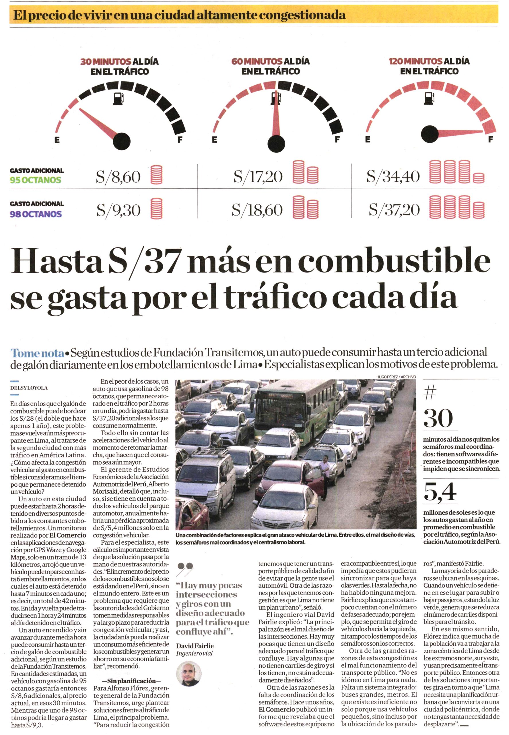 Hasta S/37 más en combustible se gasta por el tráfico cada día
