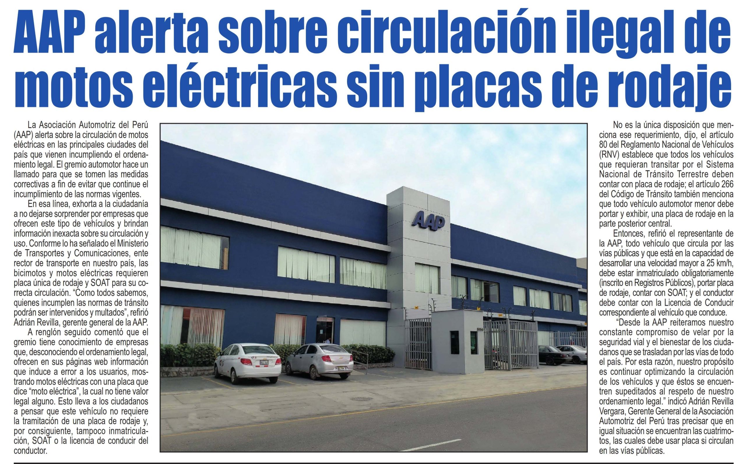 AAP alerta sobre circulación ilegal de motos eléctricas sin placas de rodaje