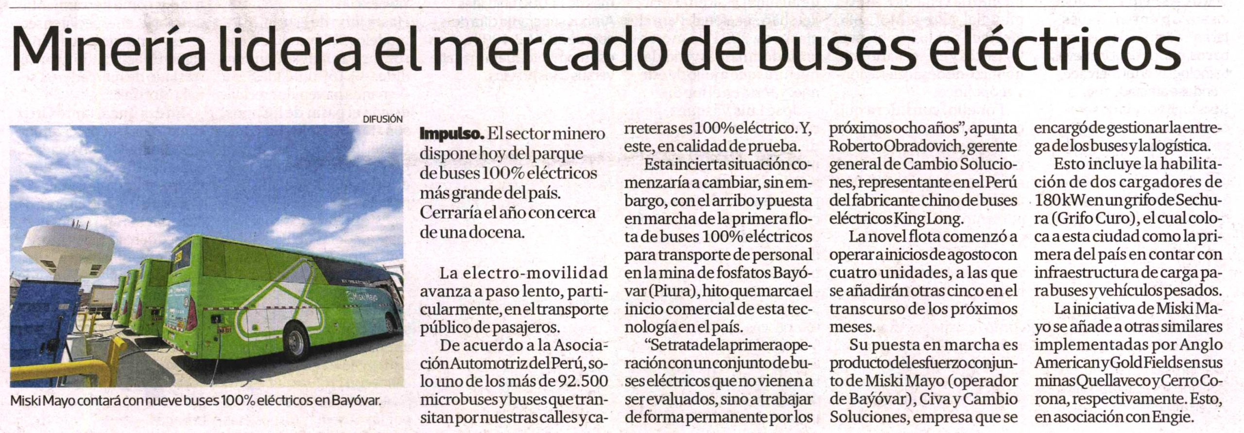 Minería lidera el mercado de buses eléctricos