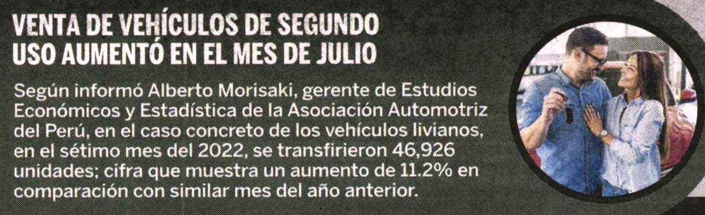 Venta de vehículos de segundo uso aumentó en el mes de julio