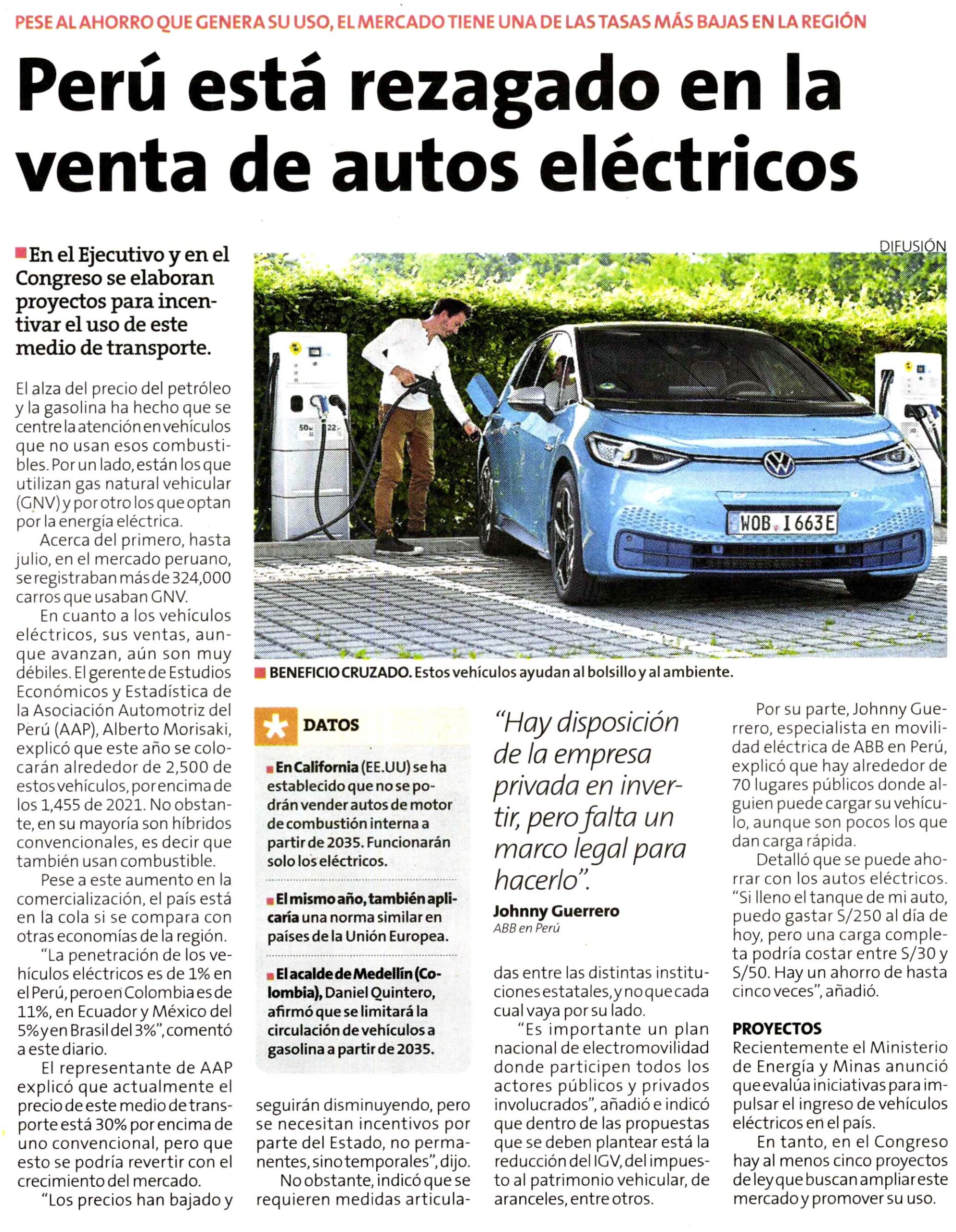 Perú está rezagado en la venta de autos eléctricos