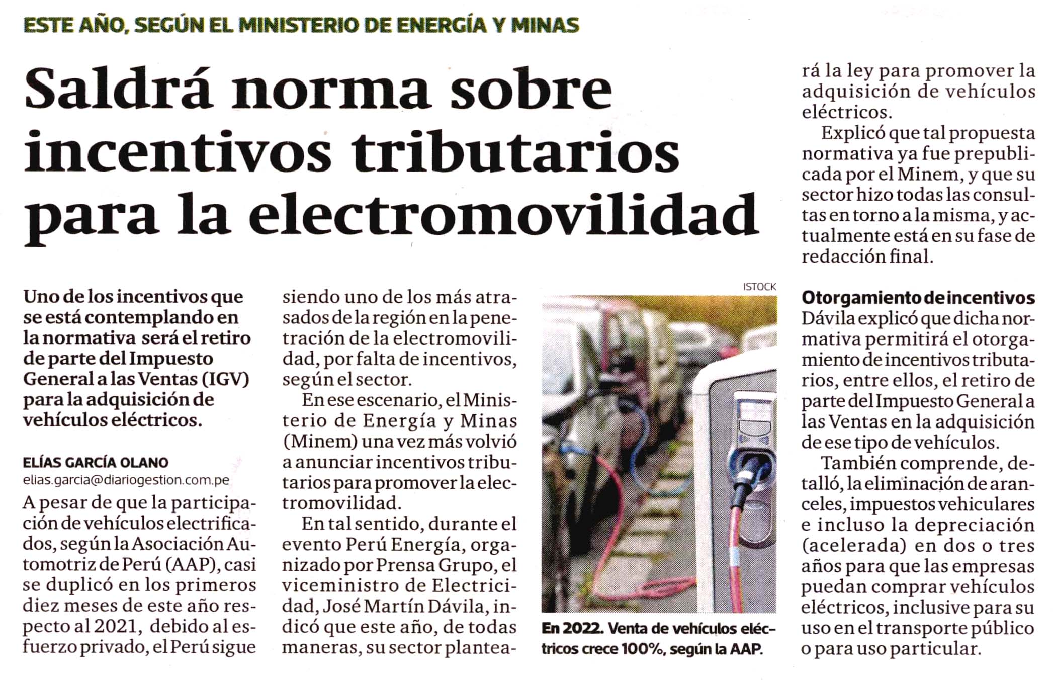 Saldrá norma sobre incentivos tributarios para la electromovilidad