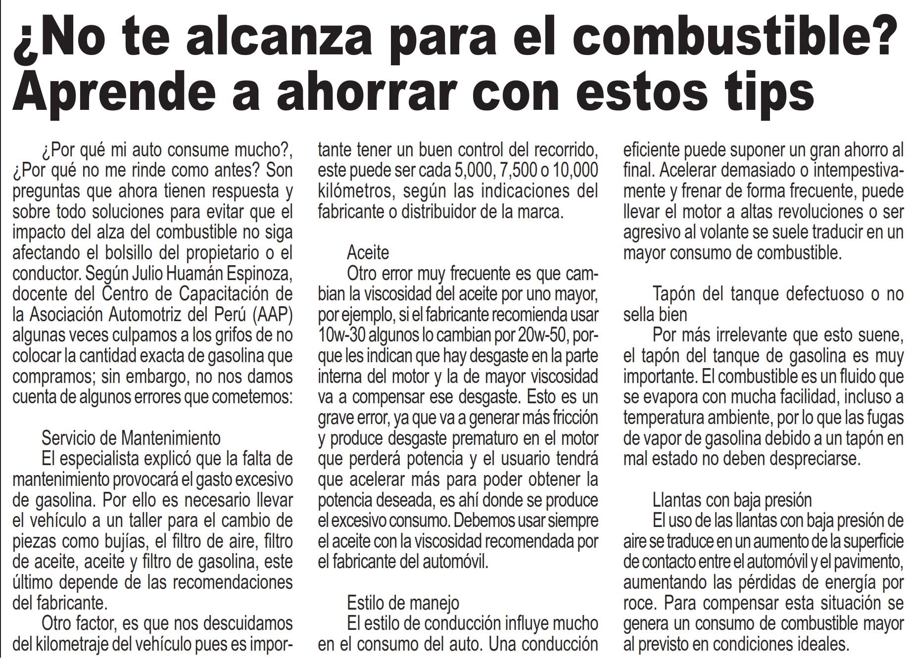 ¿No te alcanza para el combustible? Aprende a ahorrar con estos tips