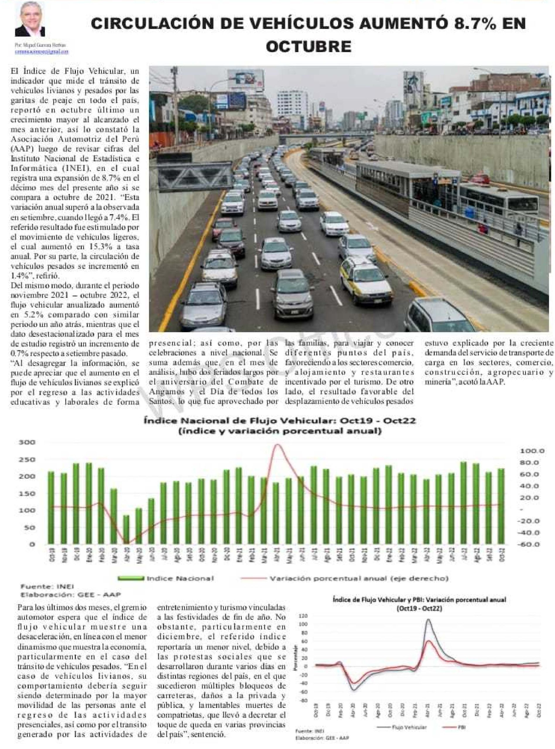 Circulación de vehículos aumentó 8.7 en octubre