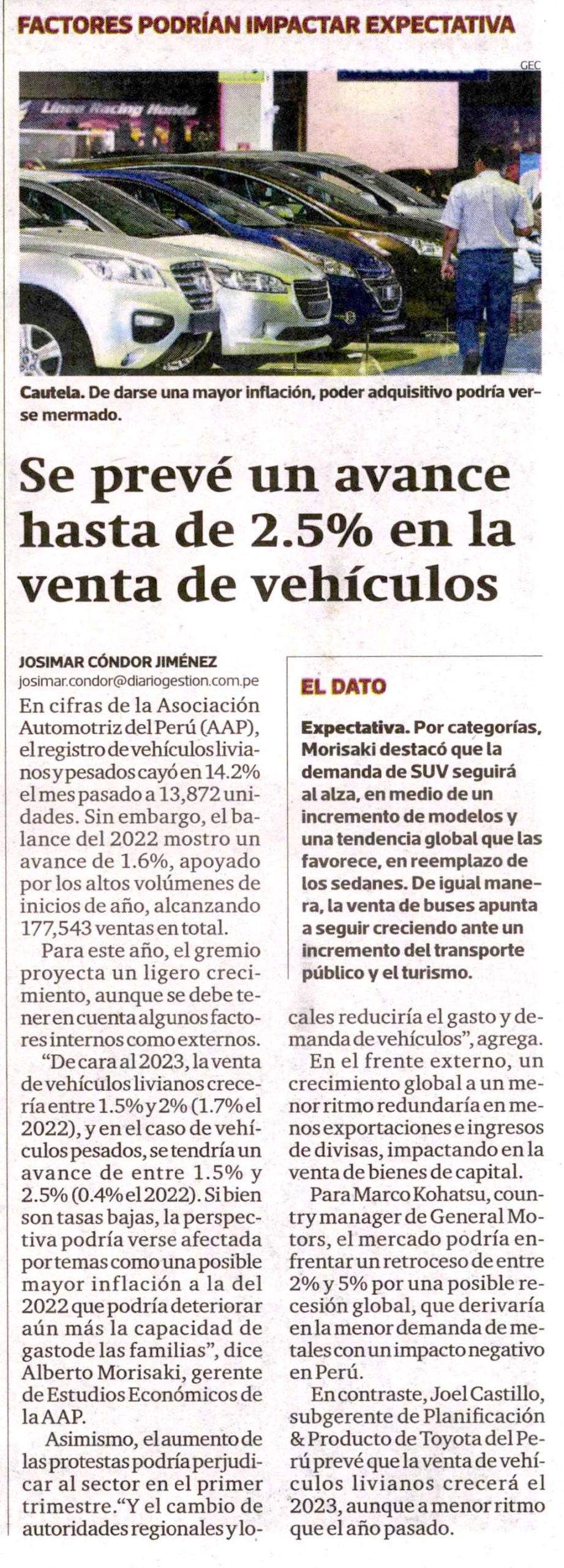 Se prevé un avance hasta de 2.5% en la venta de vehículos