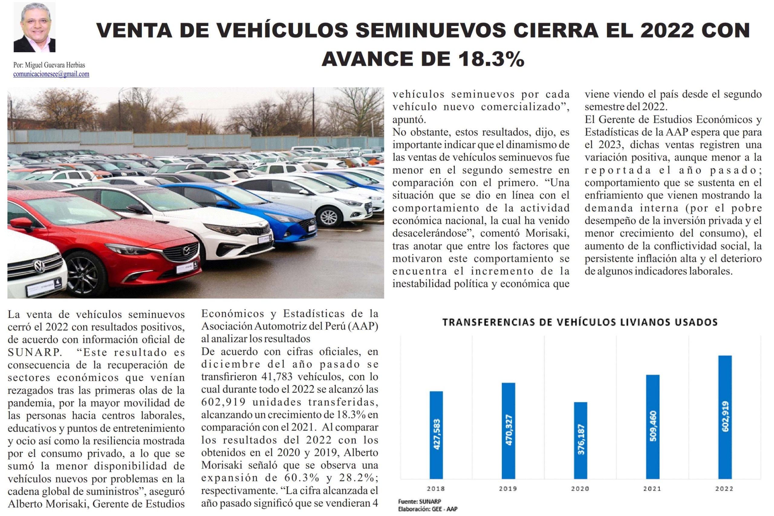 Venta de vehículos seminuevos cierra el 2022 con avance de 18.3%.