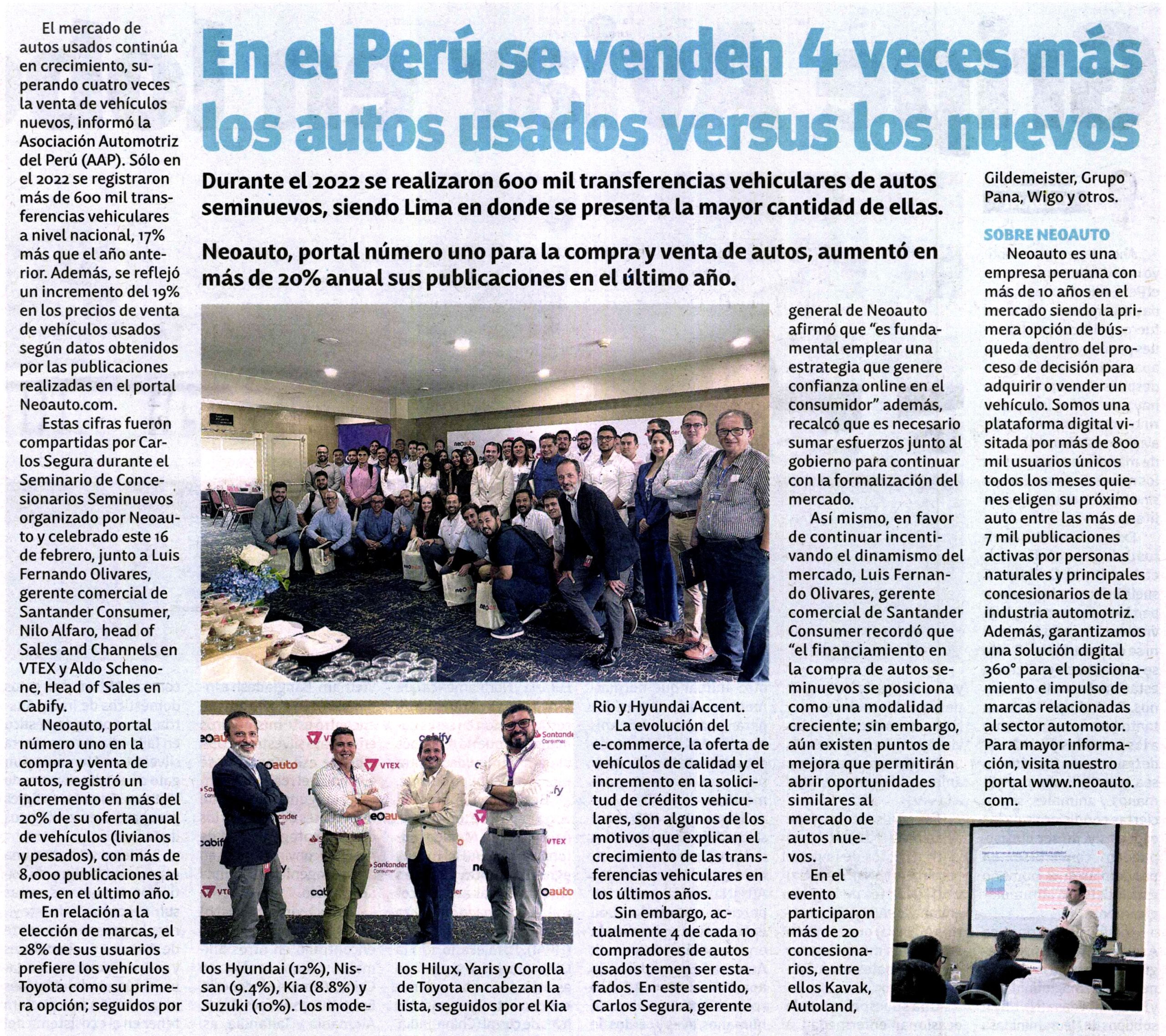 En el Perú se venden 4 veces más los autos usados versus los nuevos