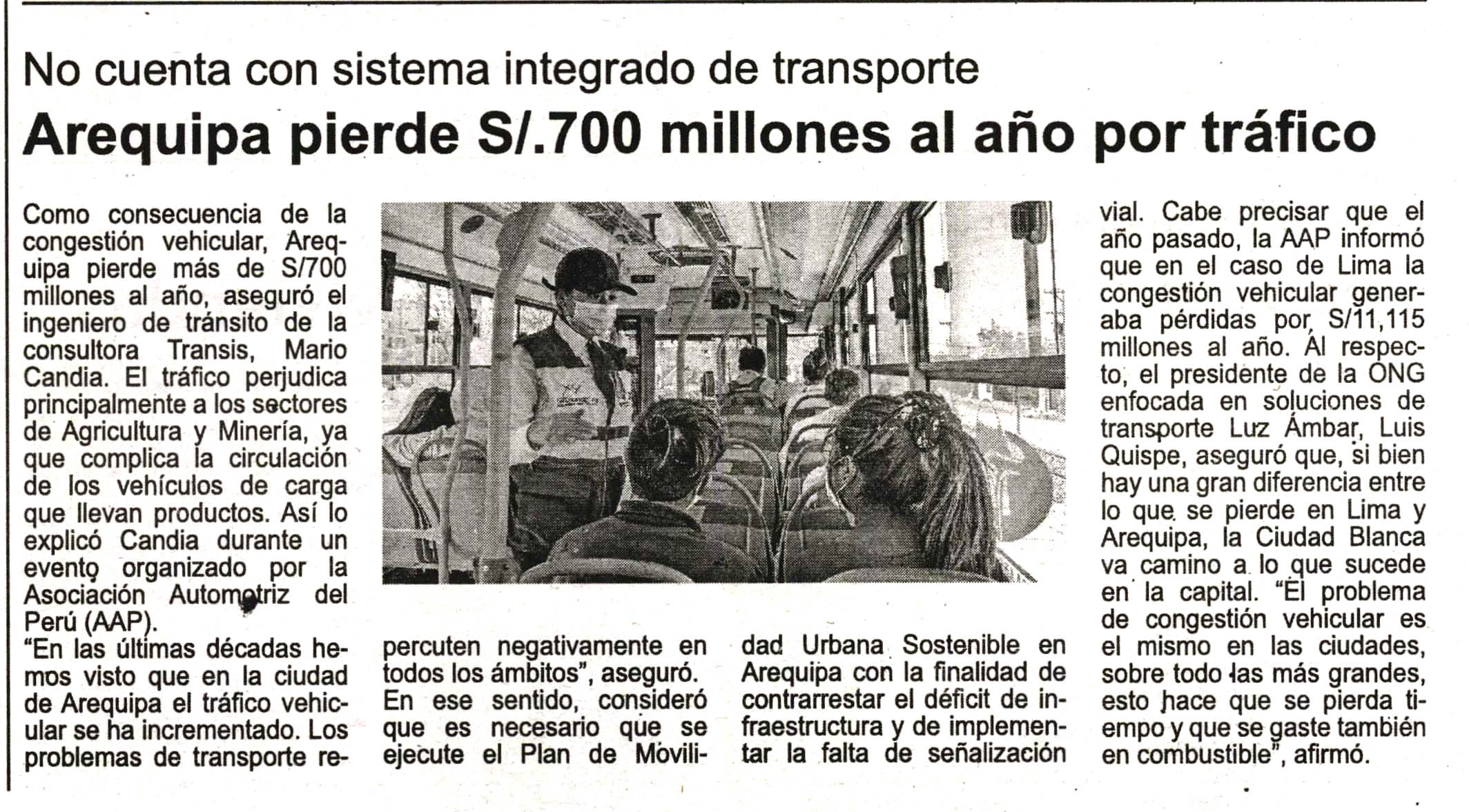 Arequipa pierde más de 700 millones de soles al año por tráfico