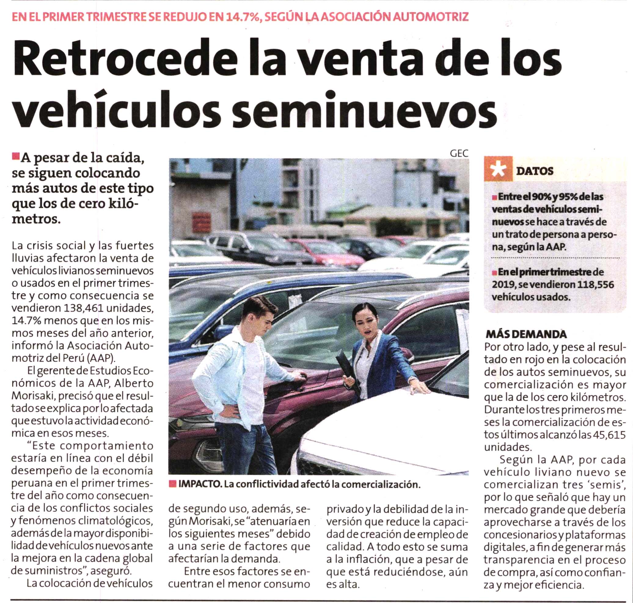 Retrocede la venta de los vehículos seminuevos