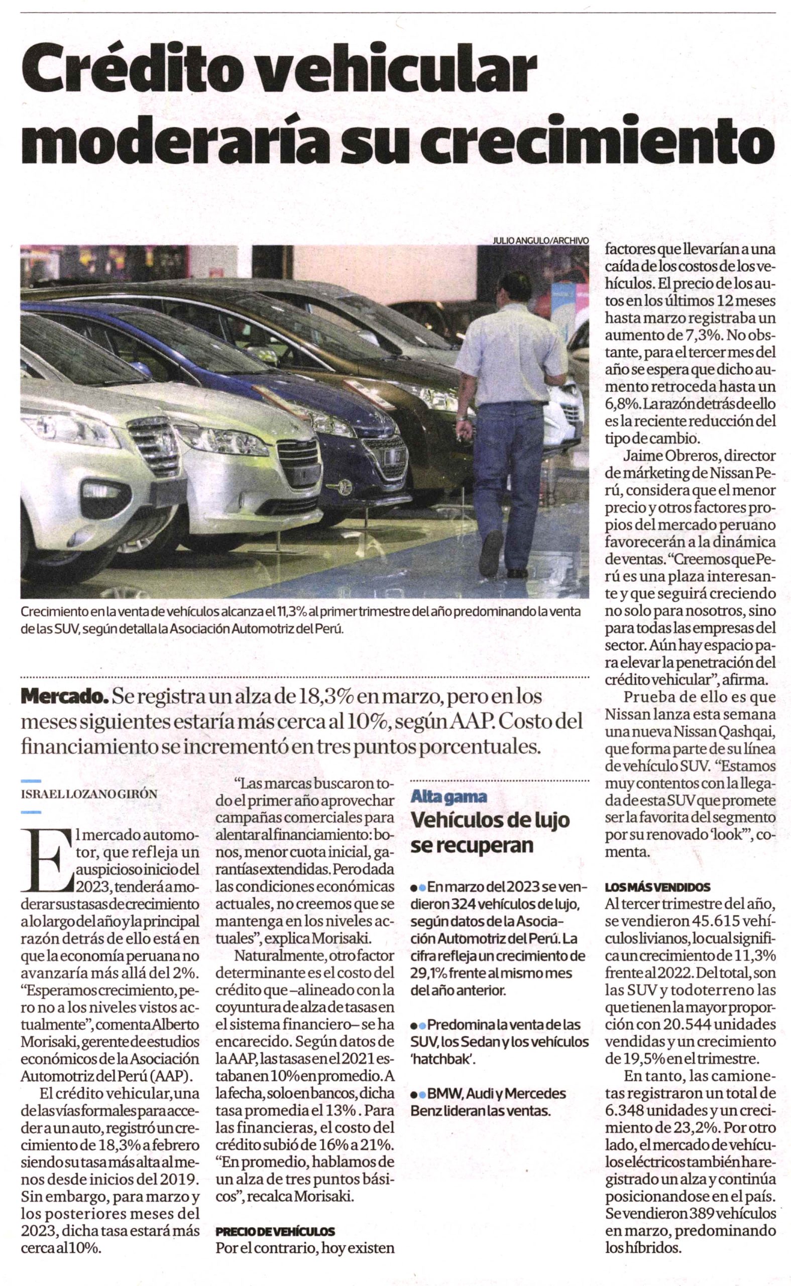 Crédito vehicular moderaría su crecimiento