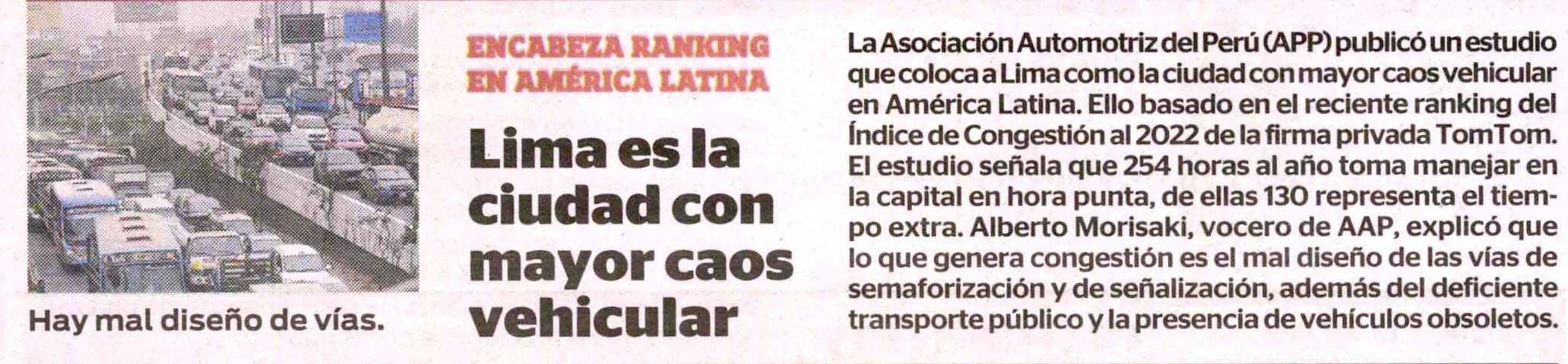 Lima es la ciudad con mayor caos vehicular