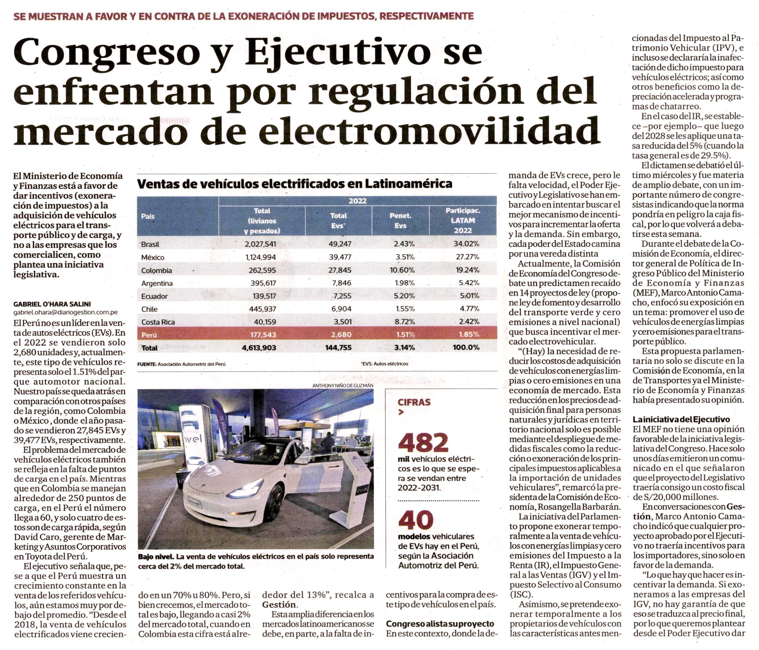 Congreso y Ejecutivo se enfrentan por regulación del mercado de electromovilidad