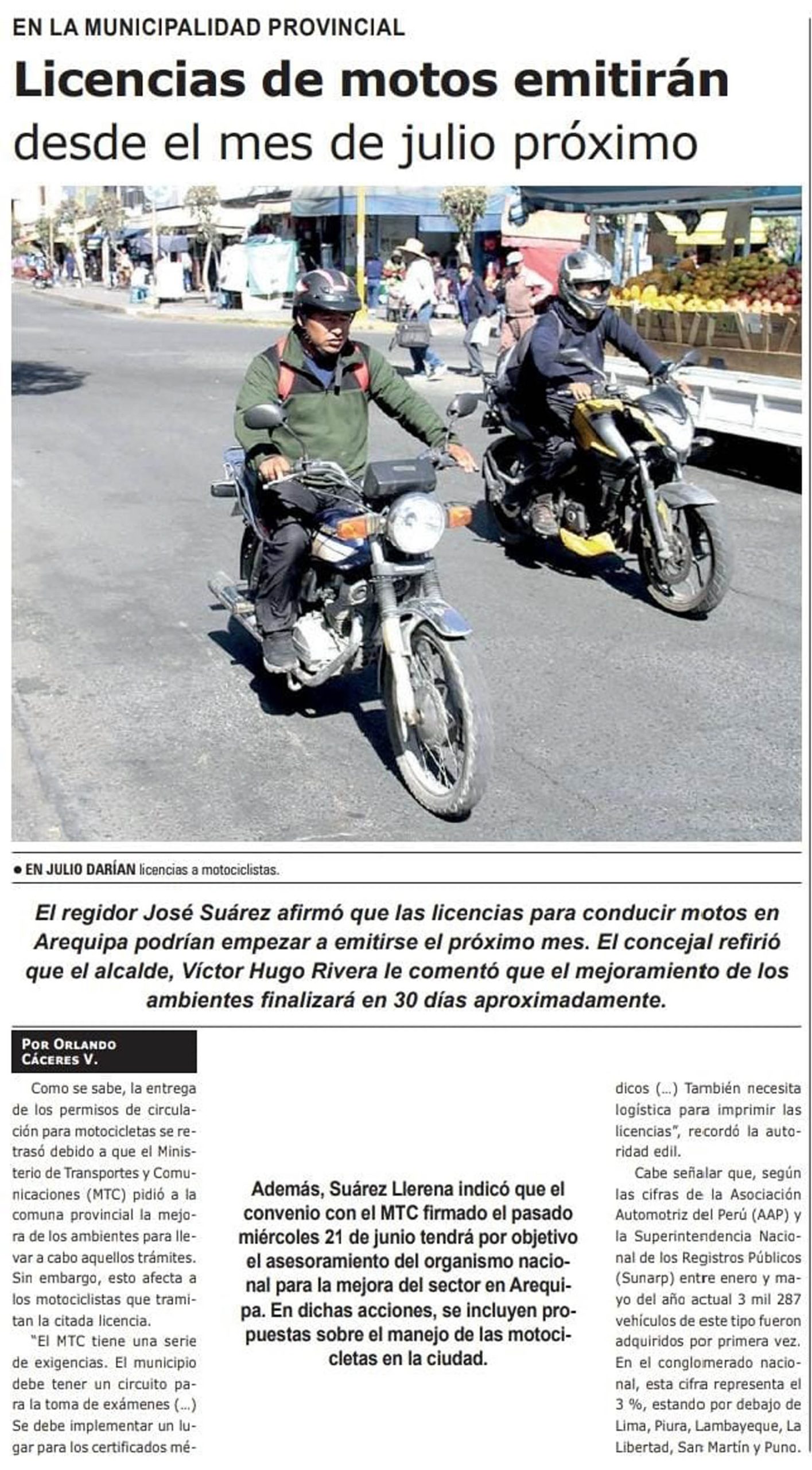 Licencias de motos emitirán desde el mes de julio próximo
