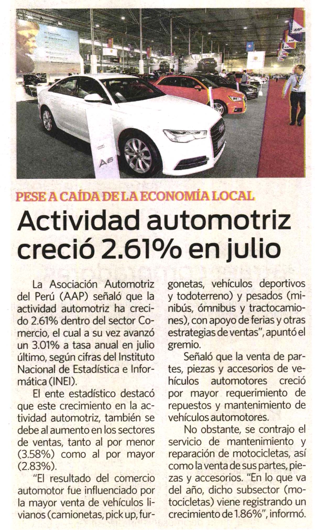 Actividad automotriz creció 2.61% en julio