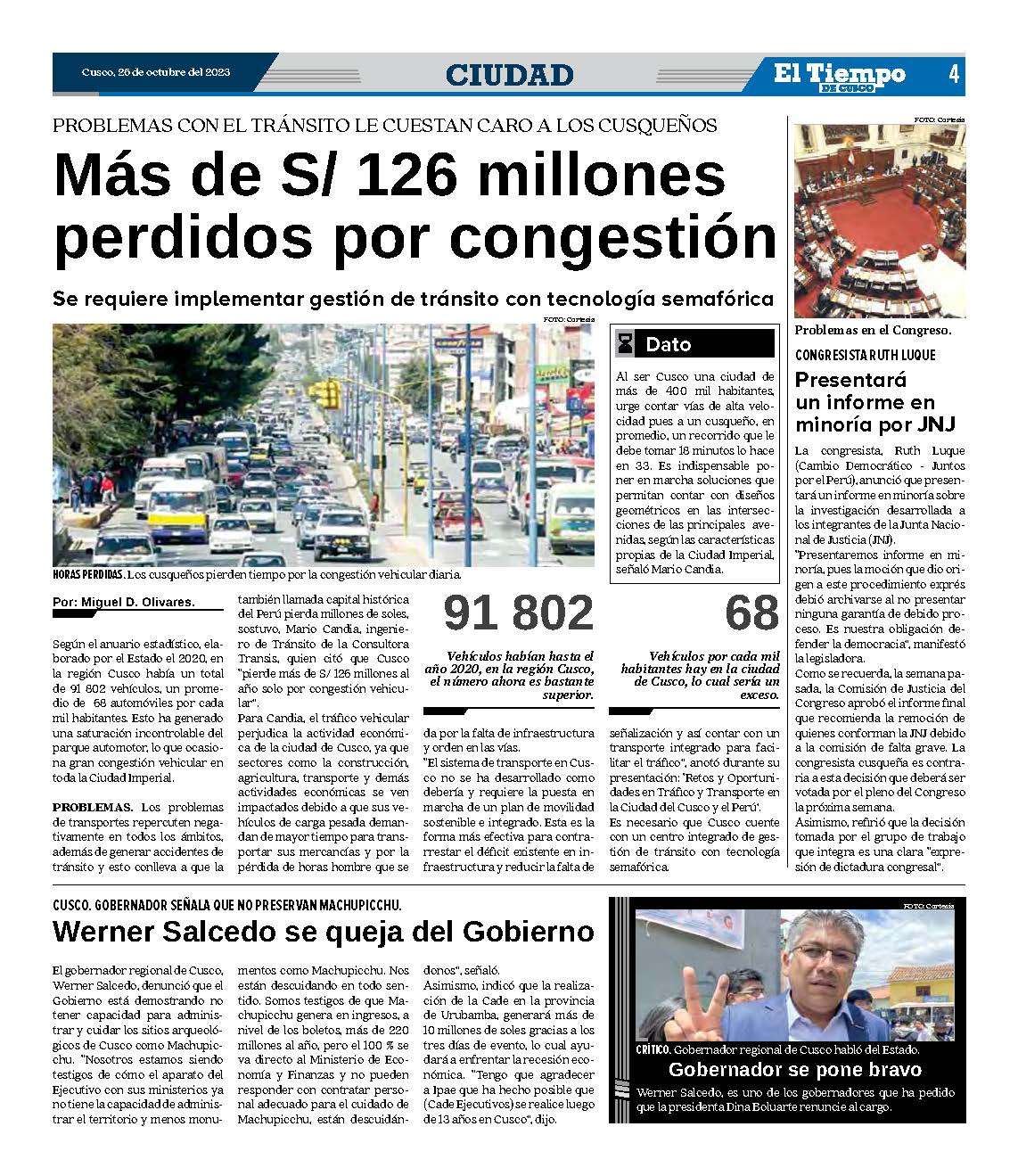 Más de S/ 126 millones perdidos por congestión