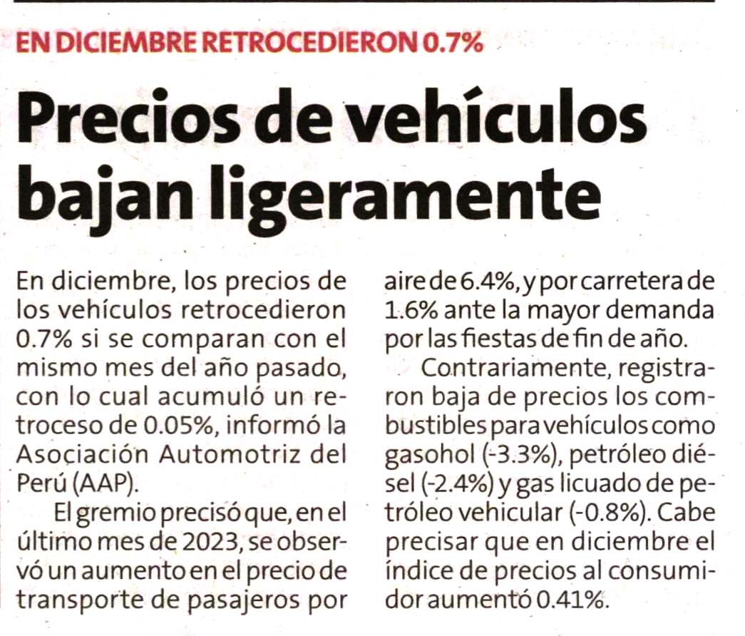 Precios de vehículos bajan ligeramente