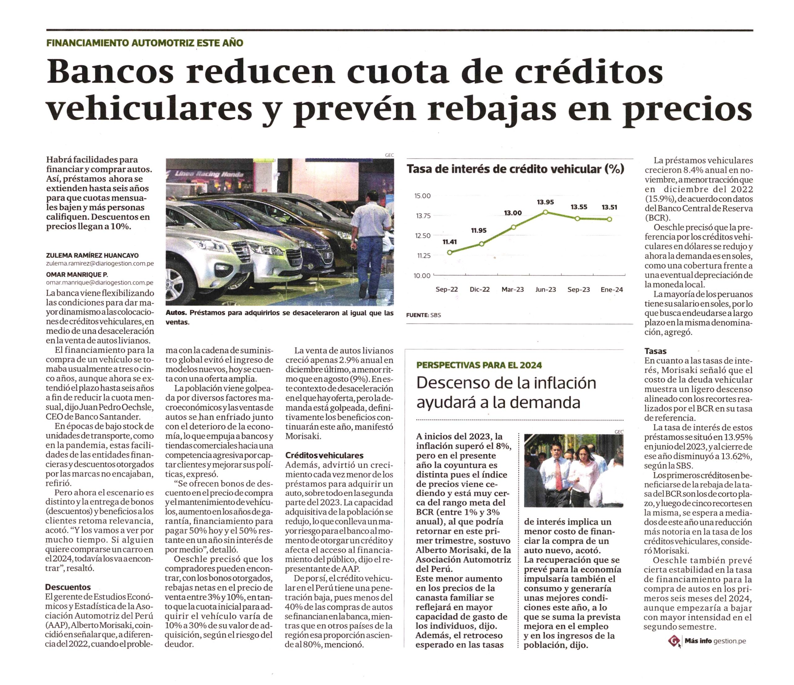 Bancos reducen cuota de créditos vehiculares y prevén rebajas en precios