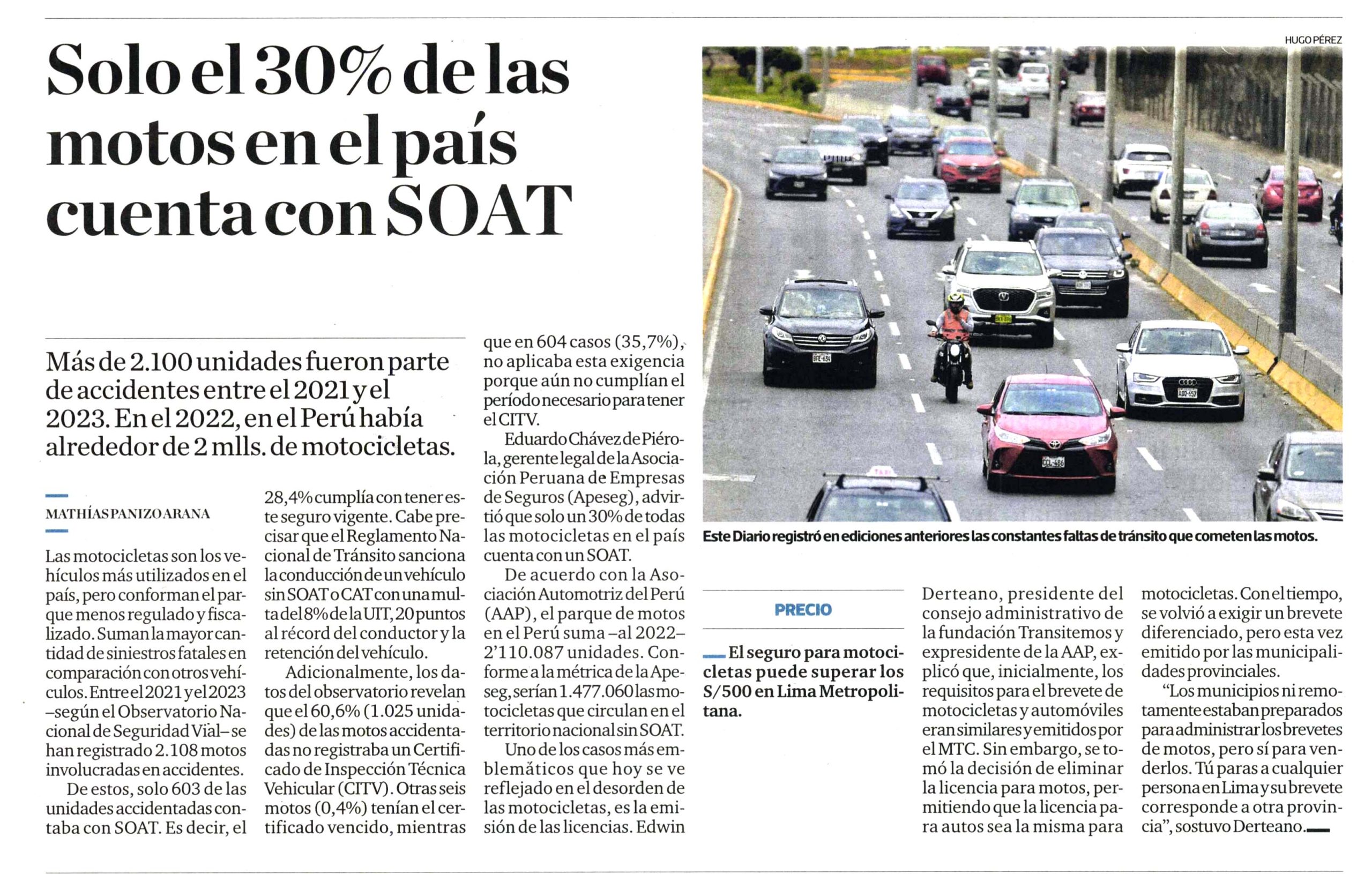 Solo el 30% de las motos en el país cuenta con SOAT