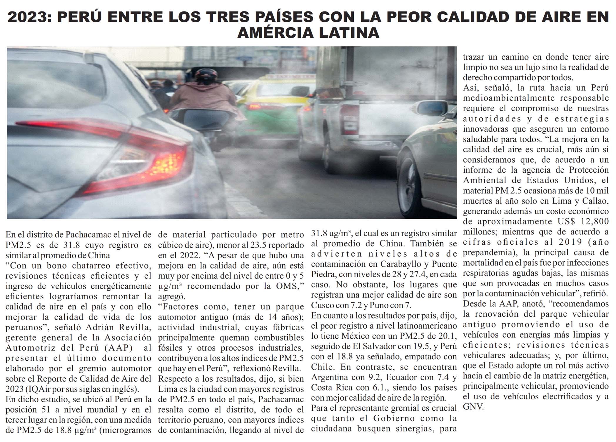 2023: Perú entre los tres países con la peor calidad de aire en América Latina