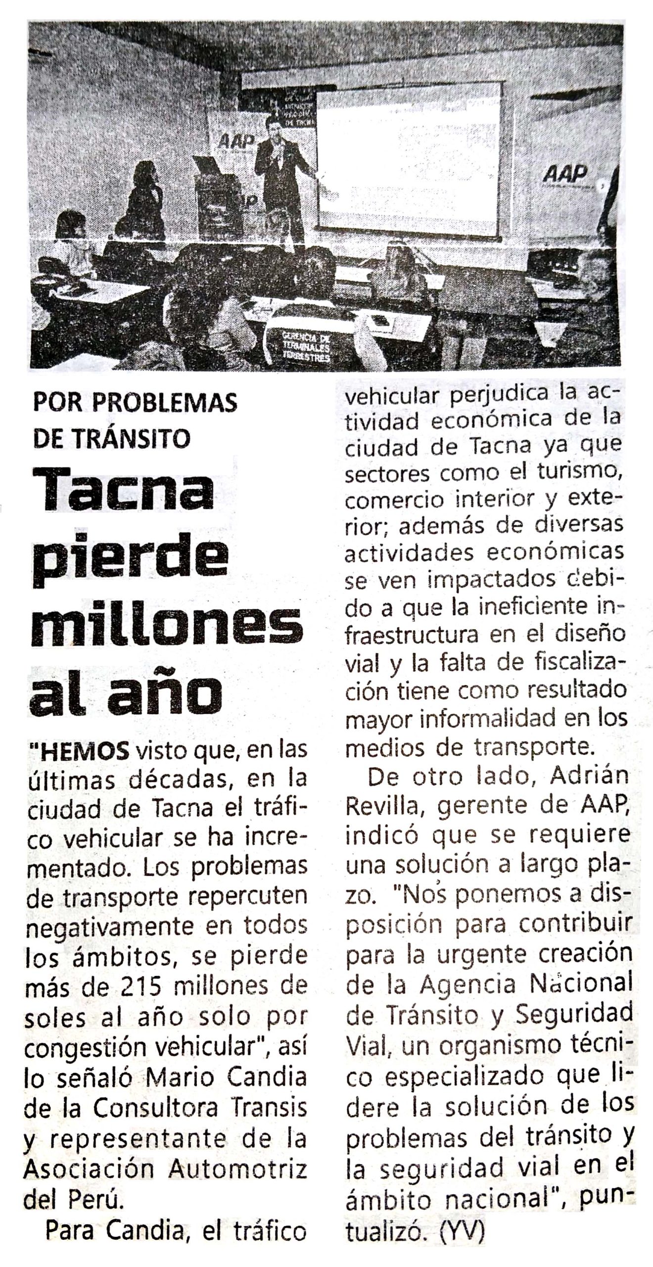 Tacna: congestión vehicular genera pérdidas de hasta S/ 215 millones al año