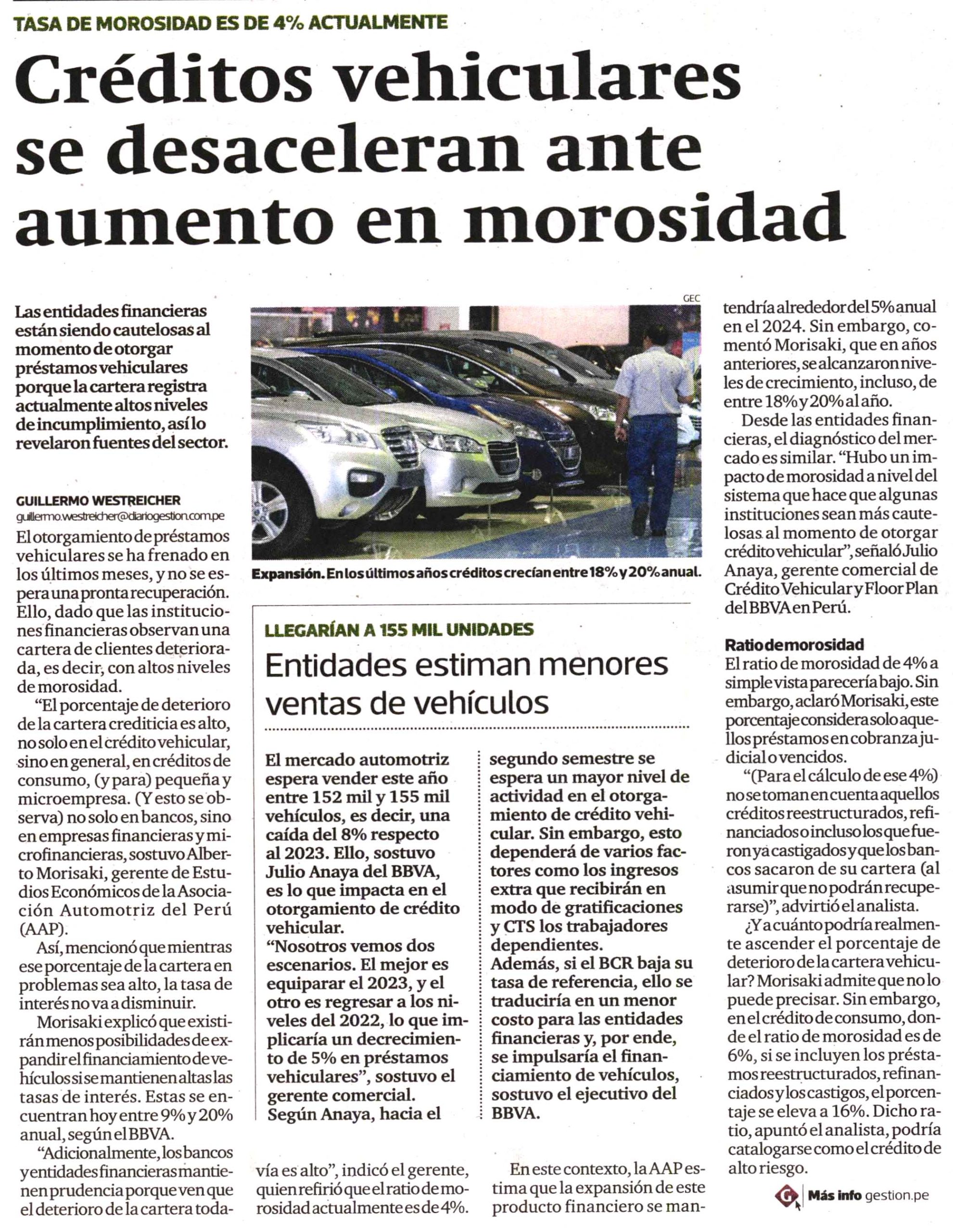 Créditos vehiculares se desaceleran ante aumento en morosidad