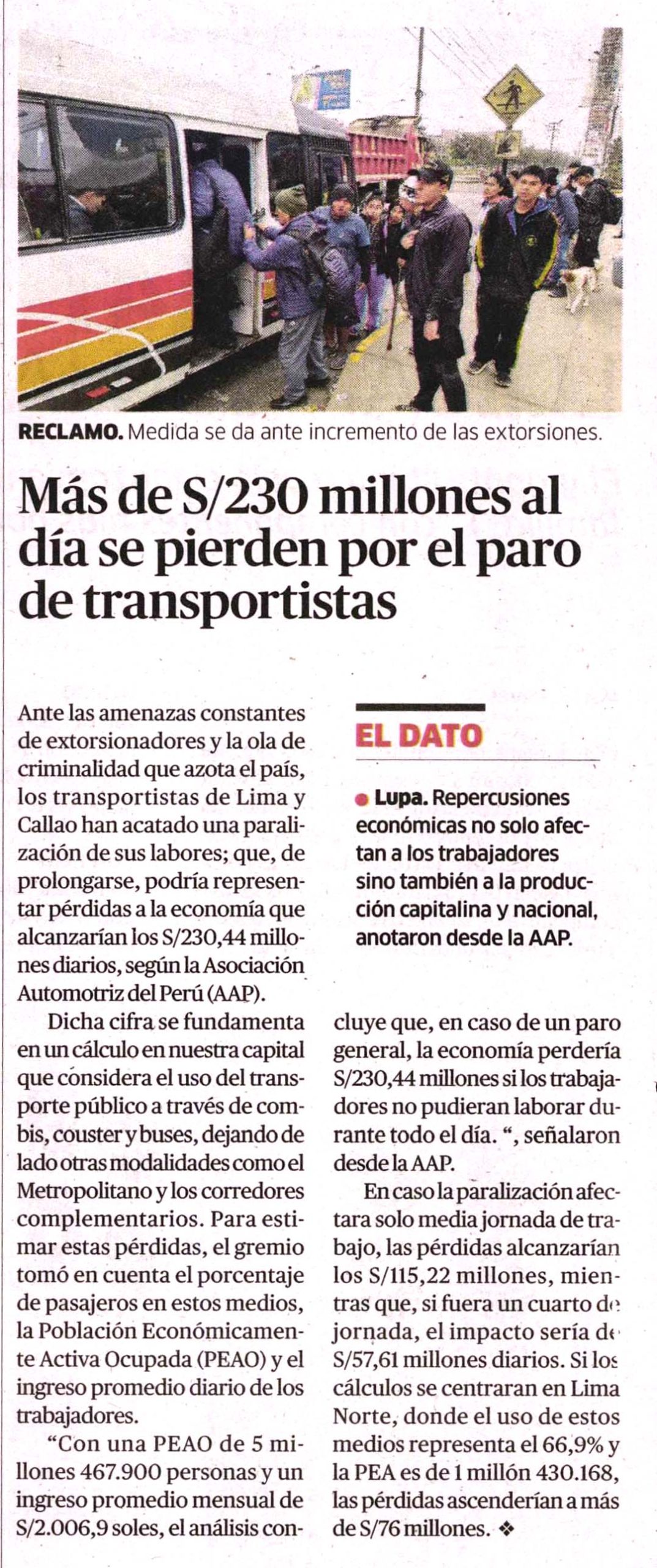 Paro causó pérdidas por más S/ 230 millones