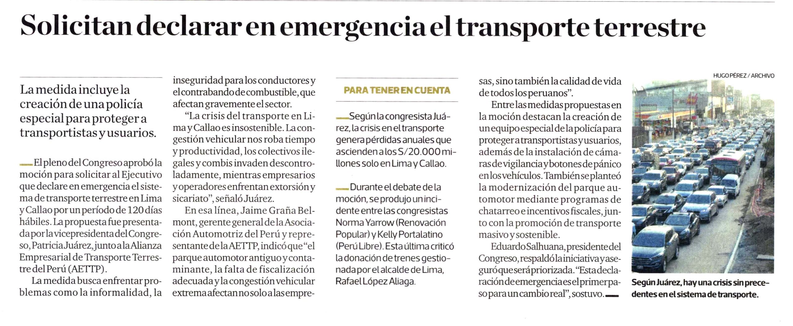Solicitan declarar en emergencia el transporte terrestre